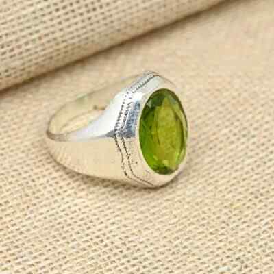 Peridot Gemstone Anniversary Ring 925 Sterling Silver Men's Ring All Size  D67