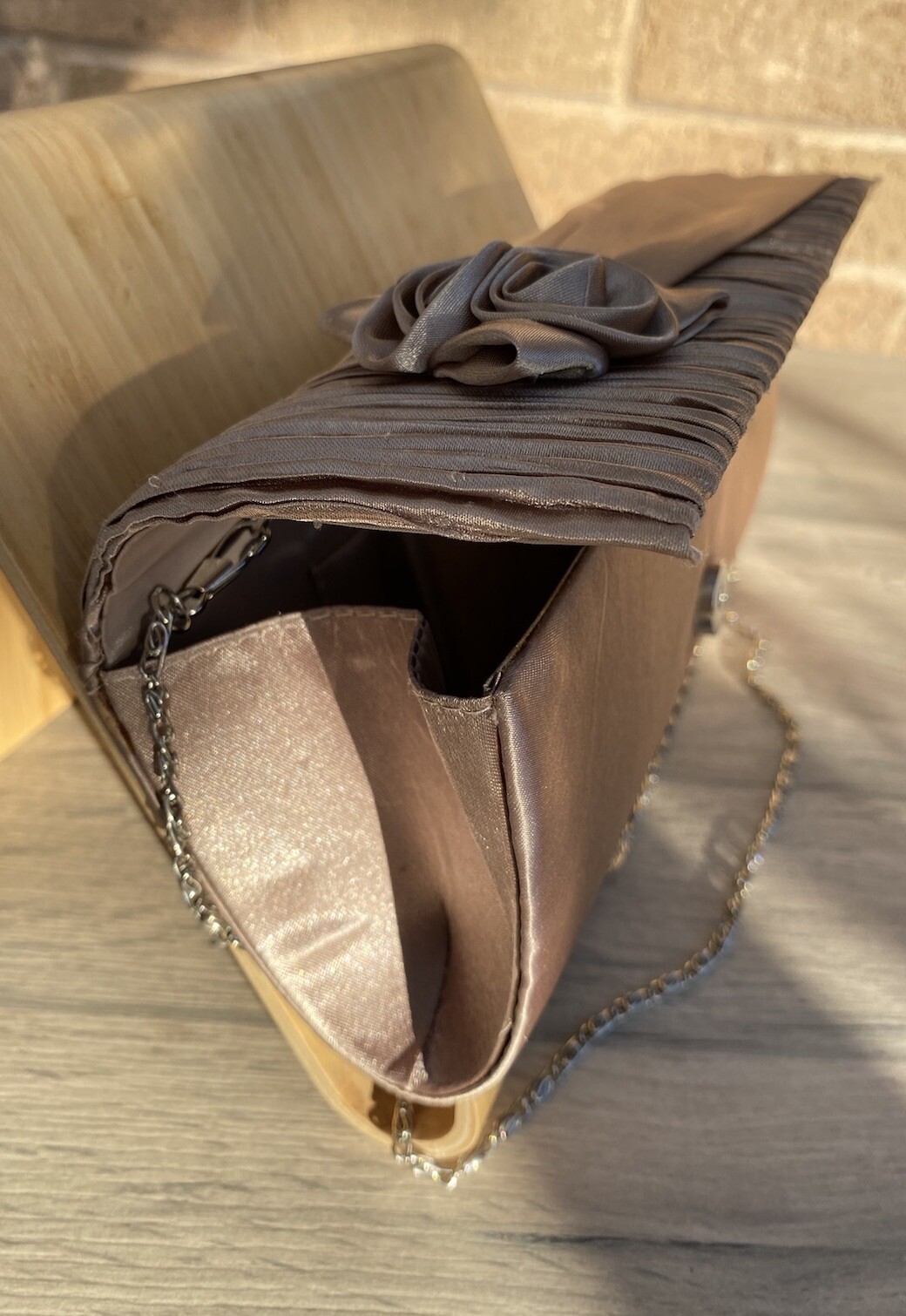 Gold Medium Rectangular Pleated Satin Fabric Occa… - image 11