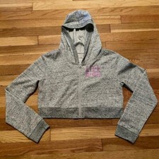 Justice Active Girls Gray Full Zip Crop Hoodie Size 14/16 14 16