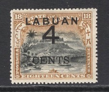 M14060 Labuan 1899 SG106 - 4c on 18c black & olive bistre.