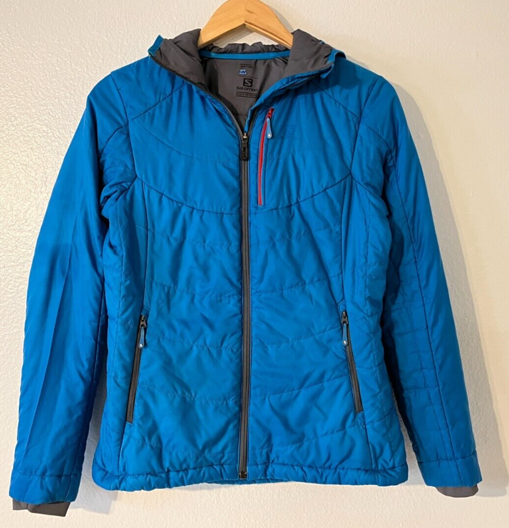 Salomon Giacca Donna Piccola Blu con Cappuccio Tampone Zip Sci Outdoor
