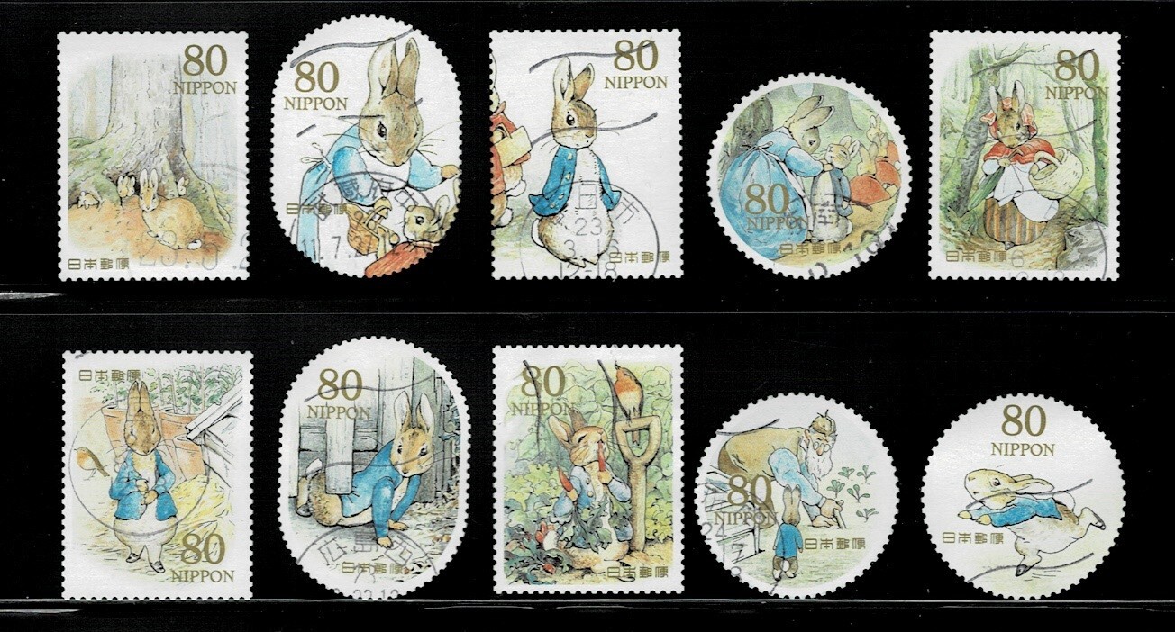 Japan 2011 The World of Peter Rabbit 80Y Complete Used Set Sc# 3317 a-j