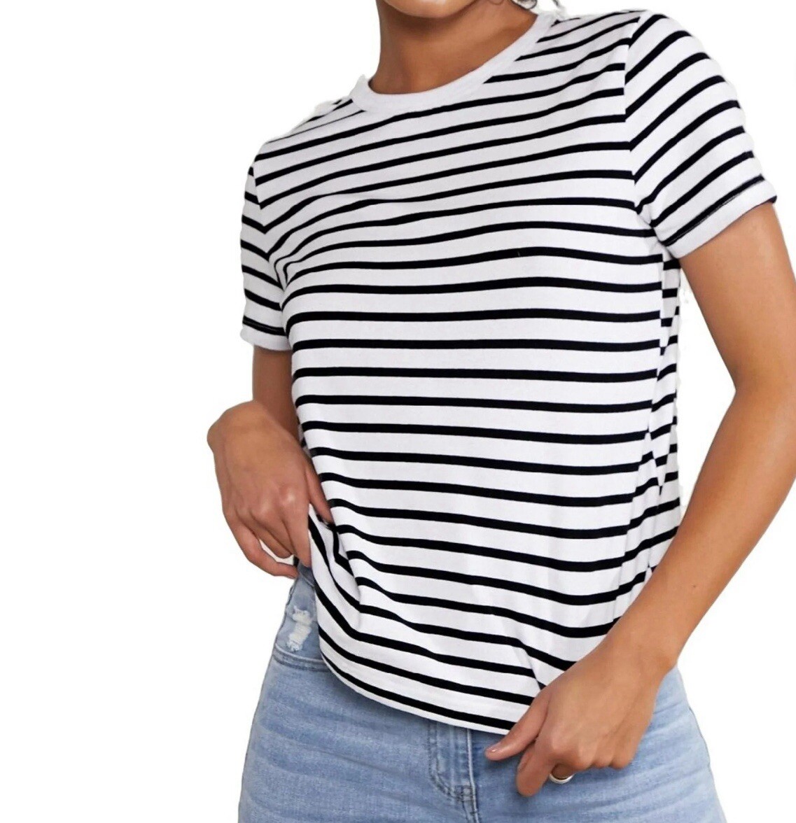Time and Tru T-Shirt for women size M (8-10) white color with black stripes