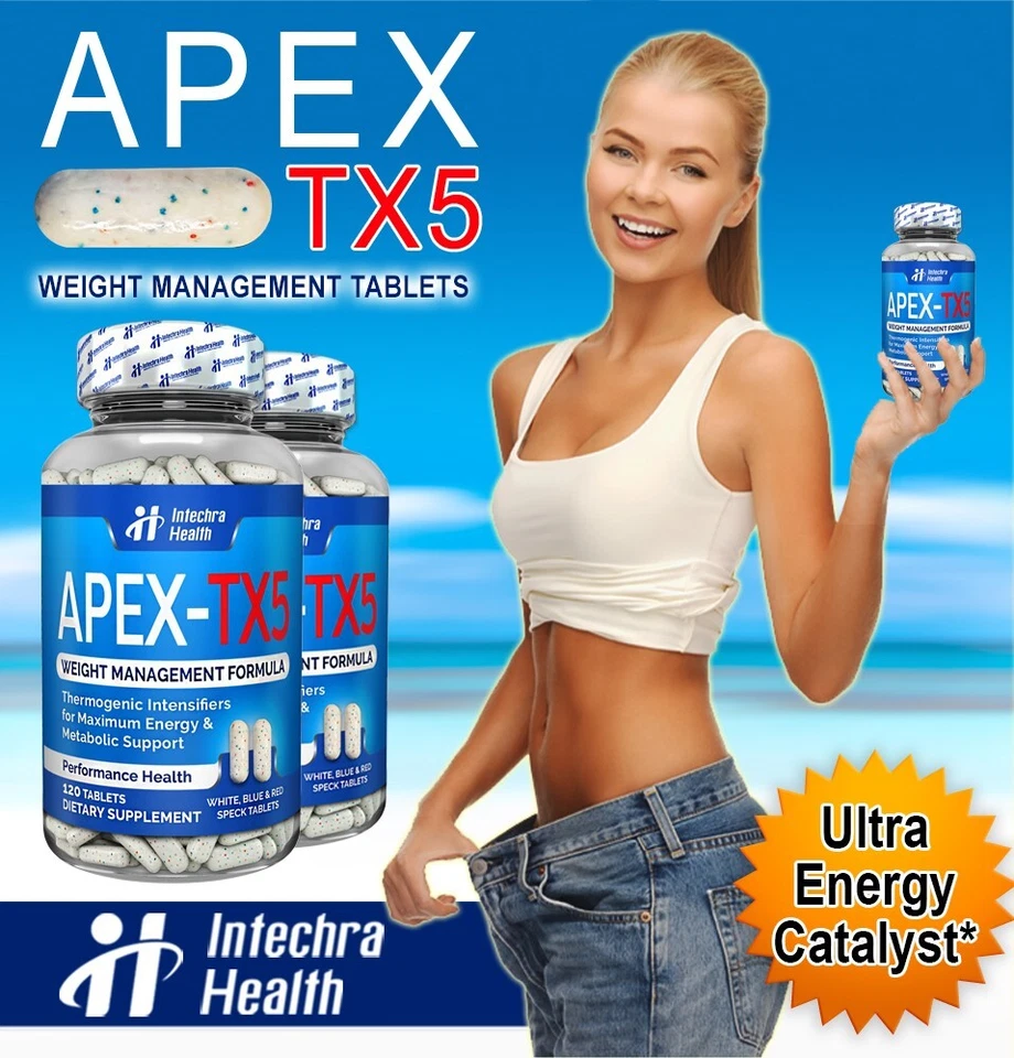 Píldoras de dieta para controlar el peso APEX TX5 con Ultra Energy 120 tabletas blancas/azules Foto 4 de 4