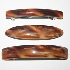 Women's Hair Barrette Tan Brown Wood Color Marble Clip Long Oval Made in France