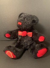 Valentine  s Day Teddy Bear Plush Black  Red 12" Tall With Rose Bow Tie