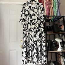 RIXO black and white floral silk tiered pleated puff sleeve maxi dress