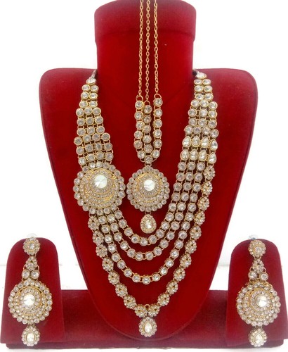 WHITE CZ GOLD TONE NECKLACE SET RANI 