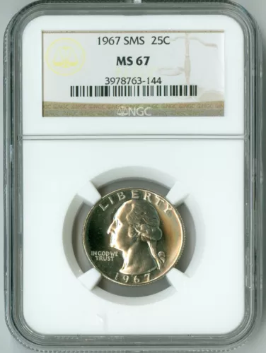 1967 SMS NGC MS67 Washington Quarter 25c, Satin Strike, Beautiful, Ships Quickly