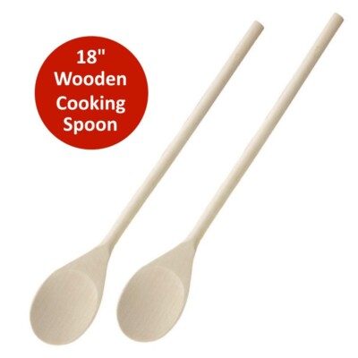 18-Inch Long Handle Wooden Cooking Mixing Spoon, Birch Wood - Set of 2 ...