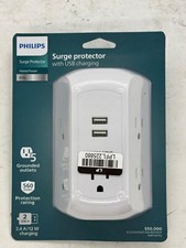 Philips 5-Outlet Extender, Grounded Wall Tap, 3-Prong, 2 USB-A, Surge Protector