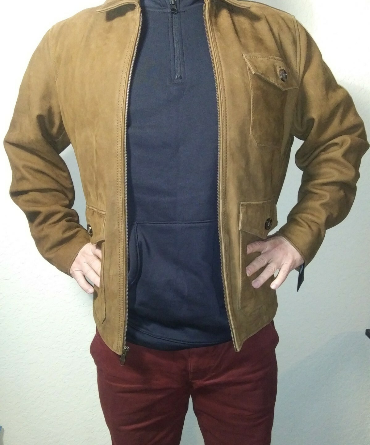 Roundtree & Yorke cognac.suede NUBUCK  Leather BOMBER Jacket. FullZIP SZ. Medium image 10