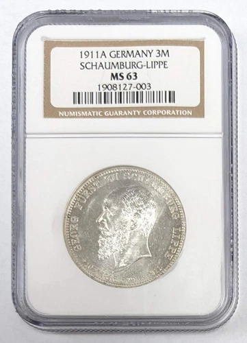 1911 A Germany 3 Mark Schumburg Lippe NGC MS 63