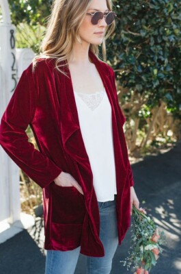 Amaryllis Soft Velvet Cardigan Open Front Sweater Jacket Velour