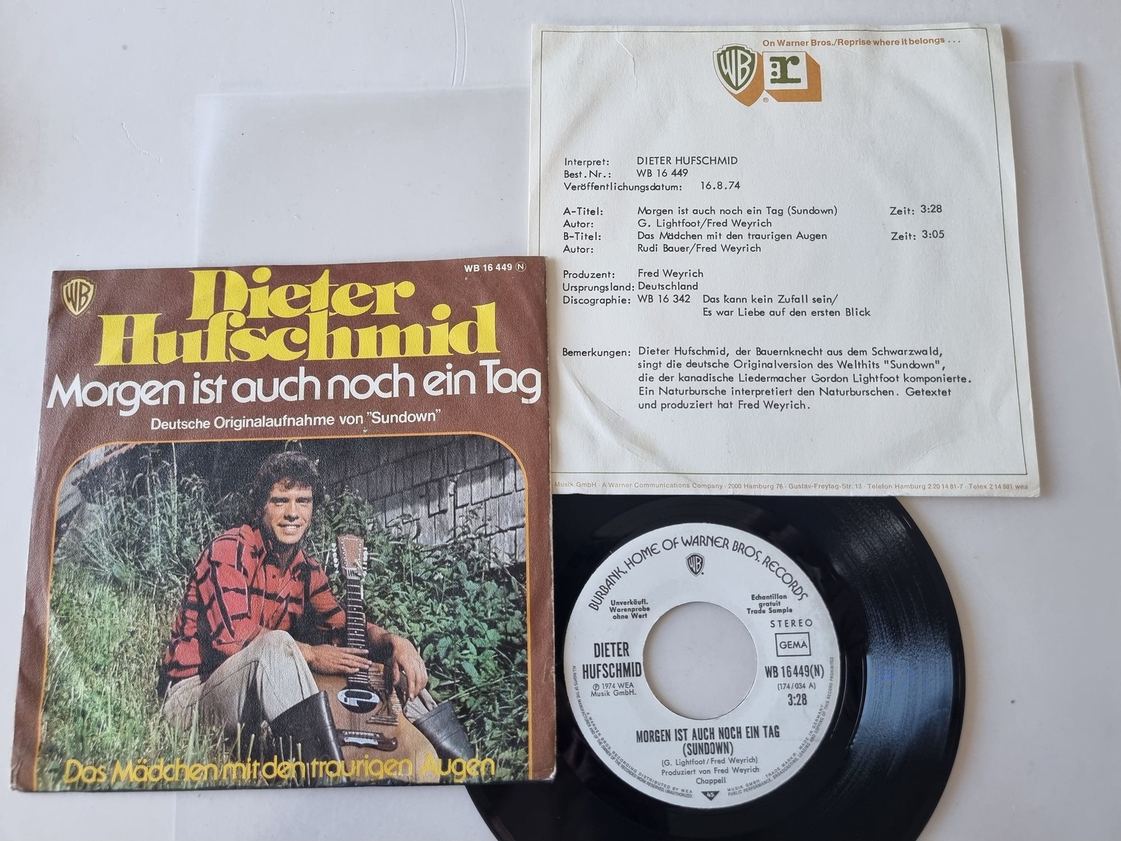 Dieter Hufschmid - Morgen Ist auch Noch Ein Tag 7'' PROMO/ CV Gordon Lightfoot