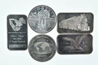 Lot 5 VINTAGE 1 Oz Silver Bars/Rounds Art Bars Collection Poured .999 *380