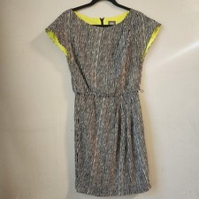 Vince Camuto Dress Size 4 Black White Striped Neon Yellow Lined Career