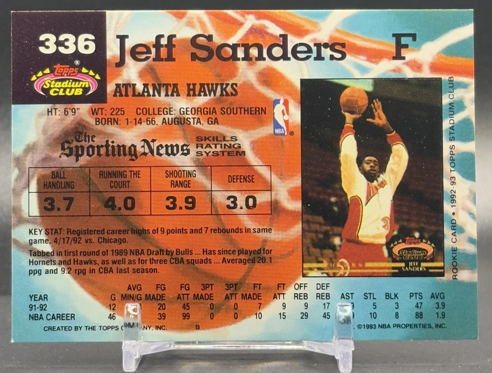 1992-93 Topps Stadium Club #336 Jeff Sanders Atlanta Hawks - Image 2 of 2