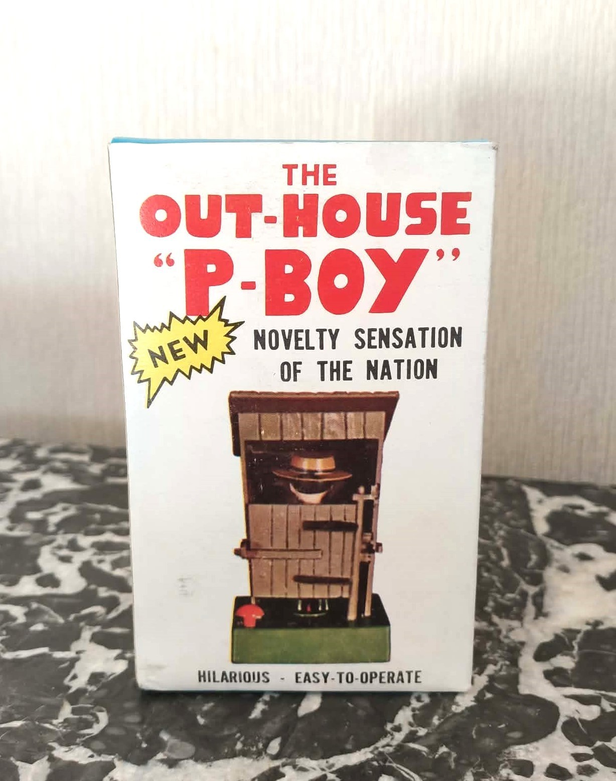 Jouet mécanique Out House P boy vintage, cadeau insolite pour collectionneur