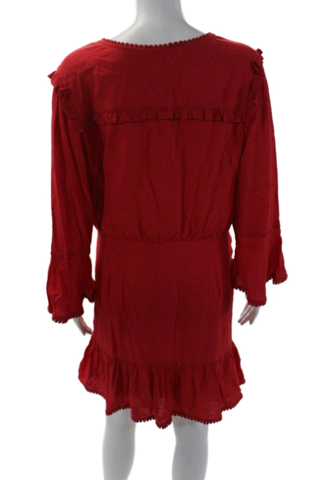 Tularosa женщин пятнистый вышитый собранными в Рюш v-образным вырезом длинным рукавом платье красный размер L - Изображение 3 из 4