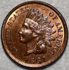 Brilliant Uncirculated 1887 Indian Head Cent, Blazing, Red-Brown specimen.