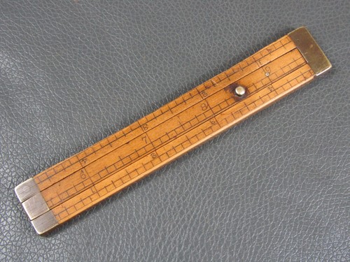 Antique unusual 5" boxwood & brass hat makers rule ruler by J Tree & Co - Picture 1 of 8