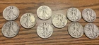 Lot 10x Circulated U.S Liberty Walking 90% Silver Half Dollar Coins, years below