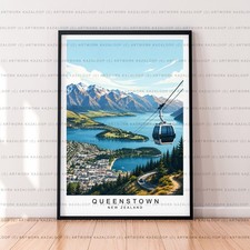 Queenstown New Zealand Unframed Illustration Print Queenstown Poster Art Lake