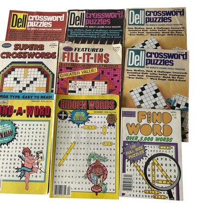 Vintage Dell Crossword Puzzles Lot Of 9 1989-1996 Hidden Words Magazines Games