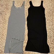 Old Navy Maternity Lot of 2 Sleeveless Tank Dresses L Black Solid & Striped