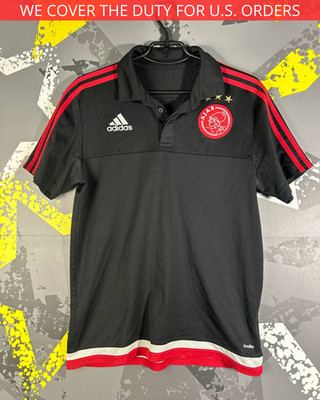 Ajax Amsterdam Training Football Soccer Polo Shirt Black Adidas Men Size M ig93