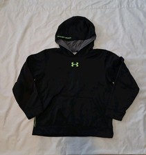 Under Armour Black Hoodie Sweatshirt YLG Youth Large Boys Neon Green Logo