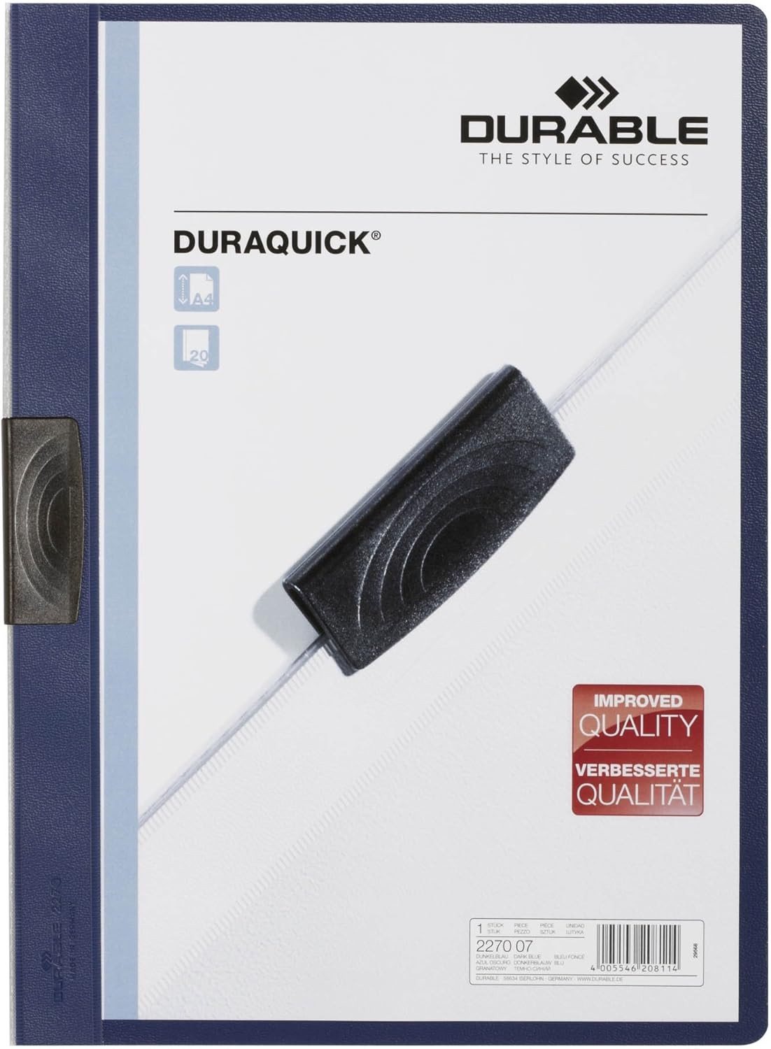 Durable Duraquick 227007 Clip File for 20 Sheets A4 - Dark Blue Pack of 20 11190₽