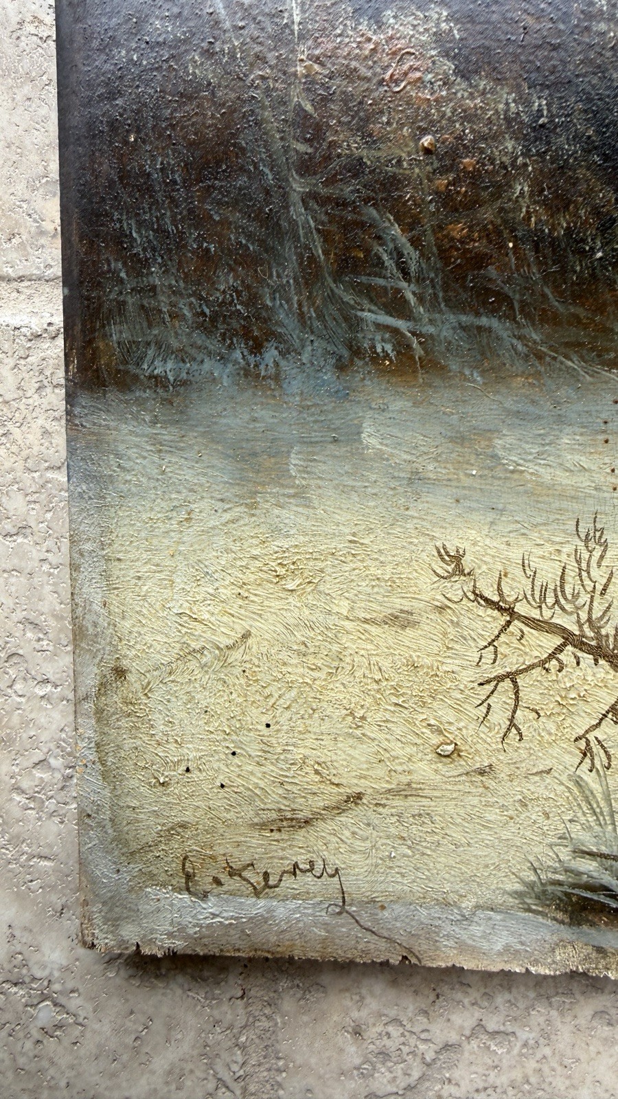 Antique Painting Hsp Landscape Winter Animated Scene 19th Century Signed To Identify?