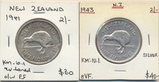 New Zealand: 1941, 1943 Florin KGVI Silver 2/-, Above Average 