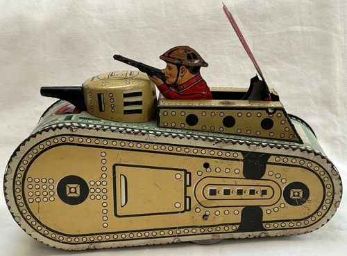 Marx Tin Wind Up 10" Doughboy Tank w/ Pop Up Soldier USA