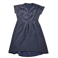 Madewell Dress Womens 6 Blue Floral V Neck Short Sleeve Fit & Flare High Low Hem