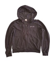 PINK Victoria's Secret Black Full Zip Hoodie Graphic Back Logo Sweatshirt Small