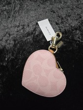 NWT Coach POWDER PINK Heart Bag Charm In Signature Canvas CEA22 Gold/Powder Pink