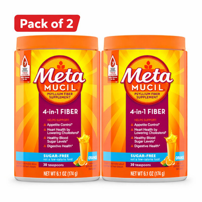 Metamucil 4-in-1 Fiber Sugar-Free Supplement (Orange) 6.1 OZ (2 Pack)