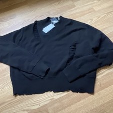 Helmut Lang Pullover Sweatshirt Women's Sweater Black Distressed 100 Wool Large