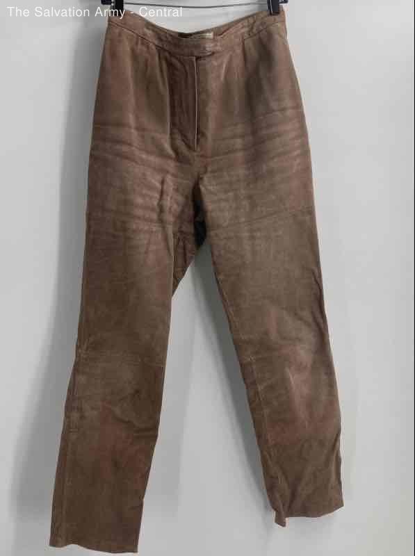 St. John's Bay Womens Brown Genuine Leather Straight Leg Dress Pants Size 8