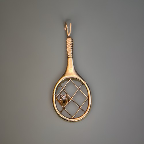 Charm paddle tennis oro giallo 14 carati con diamante - 3,3 g - oro massiccio - spedizione gratuita - Foto 3 di 7