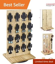 Wood Jewelry Display Stand Rotating Organizer with Hooks for Earrings necklaces