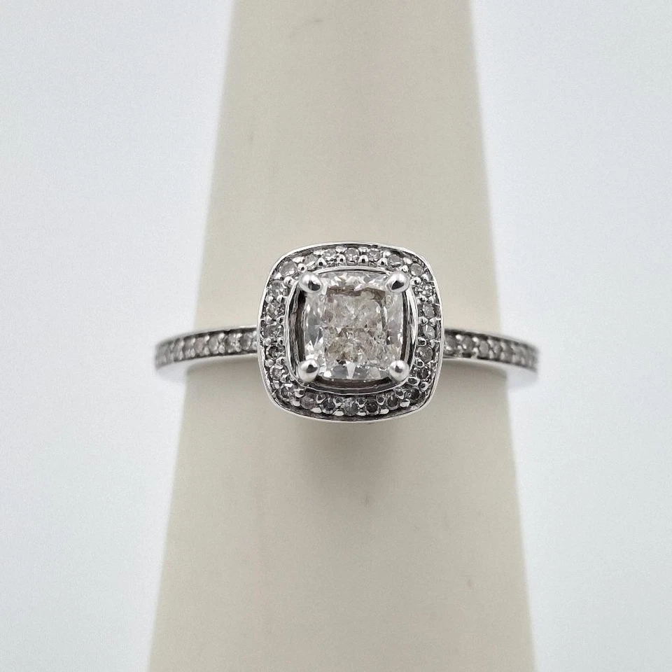 14K White Gold Cushion Cut Natural Diamond Halo Engagement Ring Size 6.25 3/4ctw - Image 3 of 4