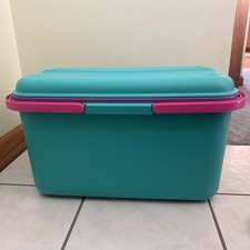 Vtg Eagle Craftstor 20" Sewing Craft Storage Organizer Tote Bin Teal Purple Pink