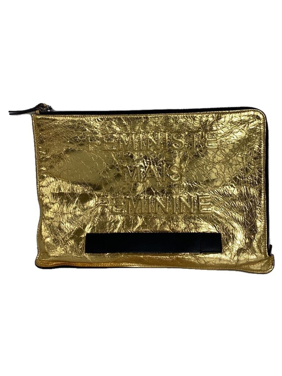 CHANEL Gold Leather Quilted Clutch Bag with Chain Strap