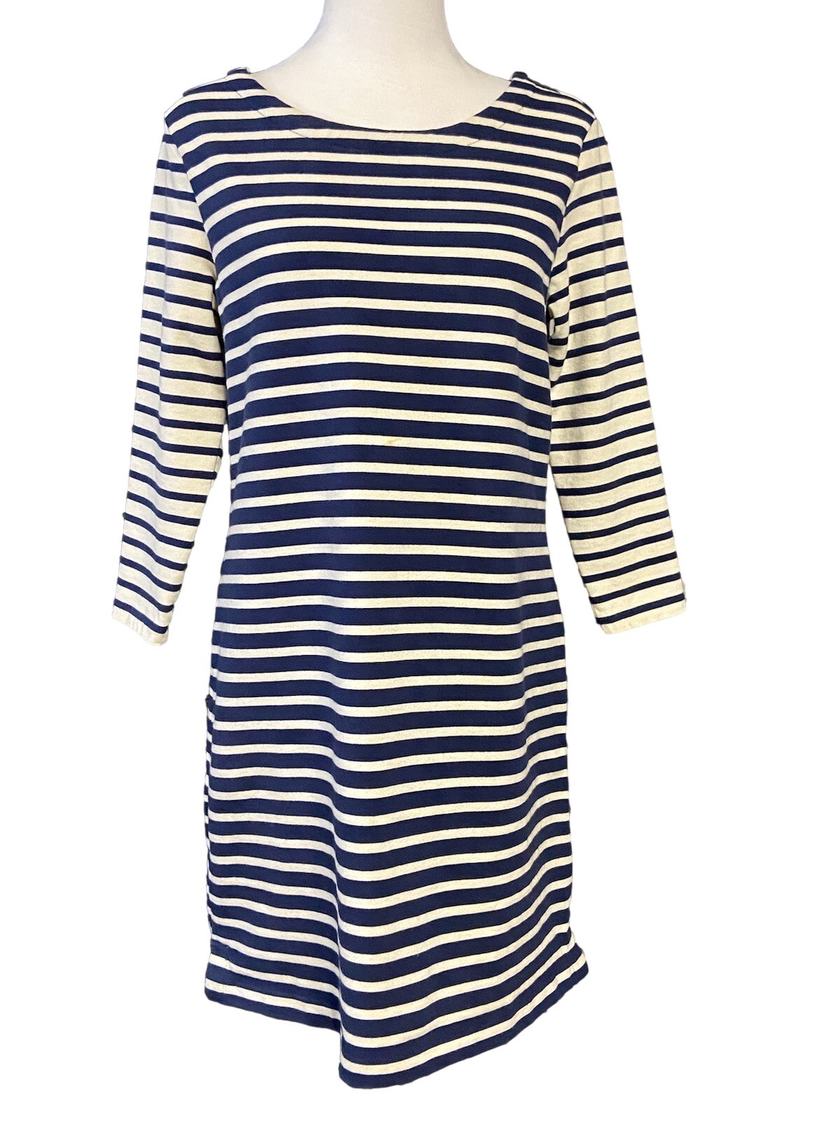 Vineyard Vines T Shirt Dress Womens S Blue White Striped Boat Neck 3/4 Sleeve
