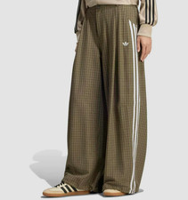 Adidas Women Checked Loose Trousers Olive Strata Wonder Beige Asian Sz LE8308
