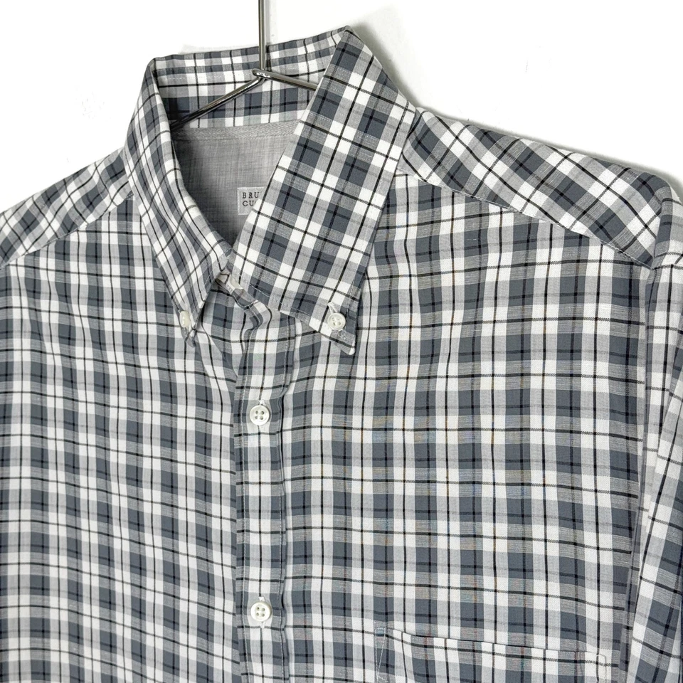 Brunello Cucinelli Large Plaid Cotton Linen Button Down Shirt Made in Italy - Image 4 of 4